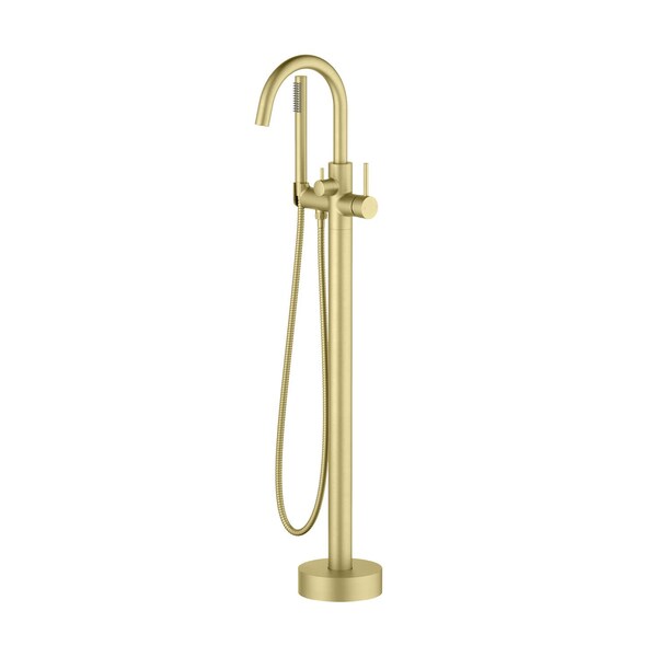 Kibi Circular Floor Mount Tub Filler With Hand Shower - Brushed Gold KTF301BG - main